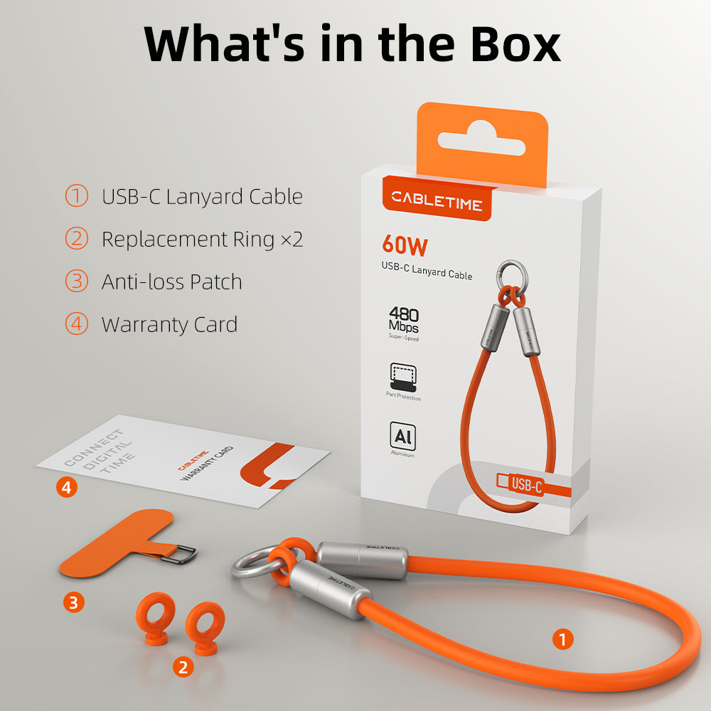 Datos de carga del cable 480Mbps del llavero de 60W USB-C para el iPhone 15/16/17, Samsung, Pixel