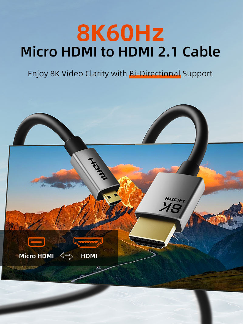 8K60Hz Micro HDMI to HDMI Cable Bi-Direction for Raspberry Pi 4
