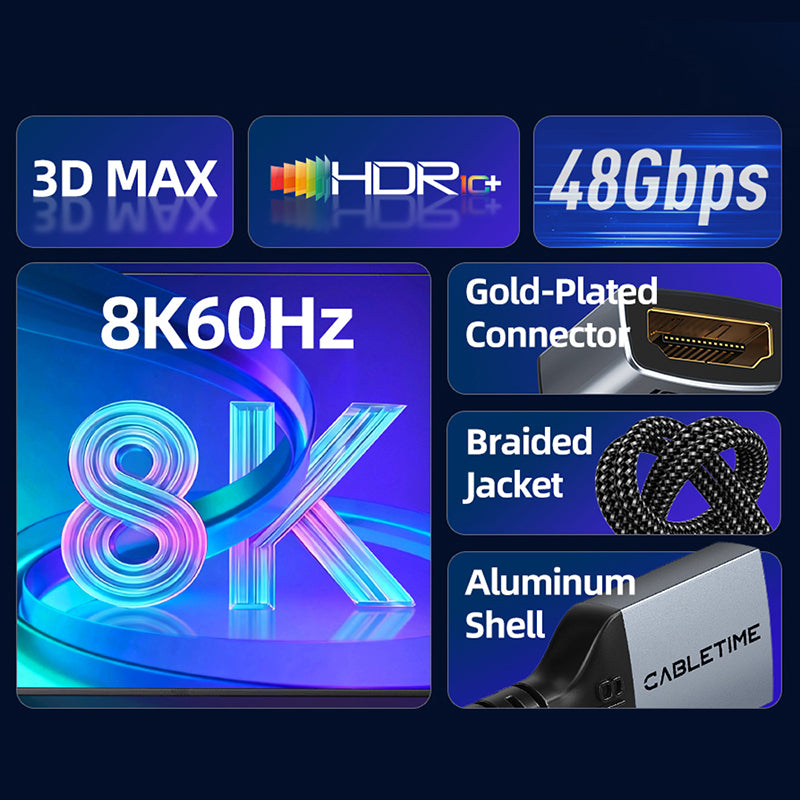 8K60Hz HDMI 2.1 forlængerkabel 48Gbps han-til-hun-adapter til PS5, Xbox, TV Stick, Monitor, Projektor
