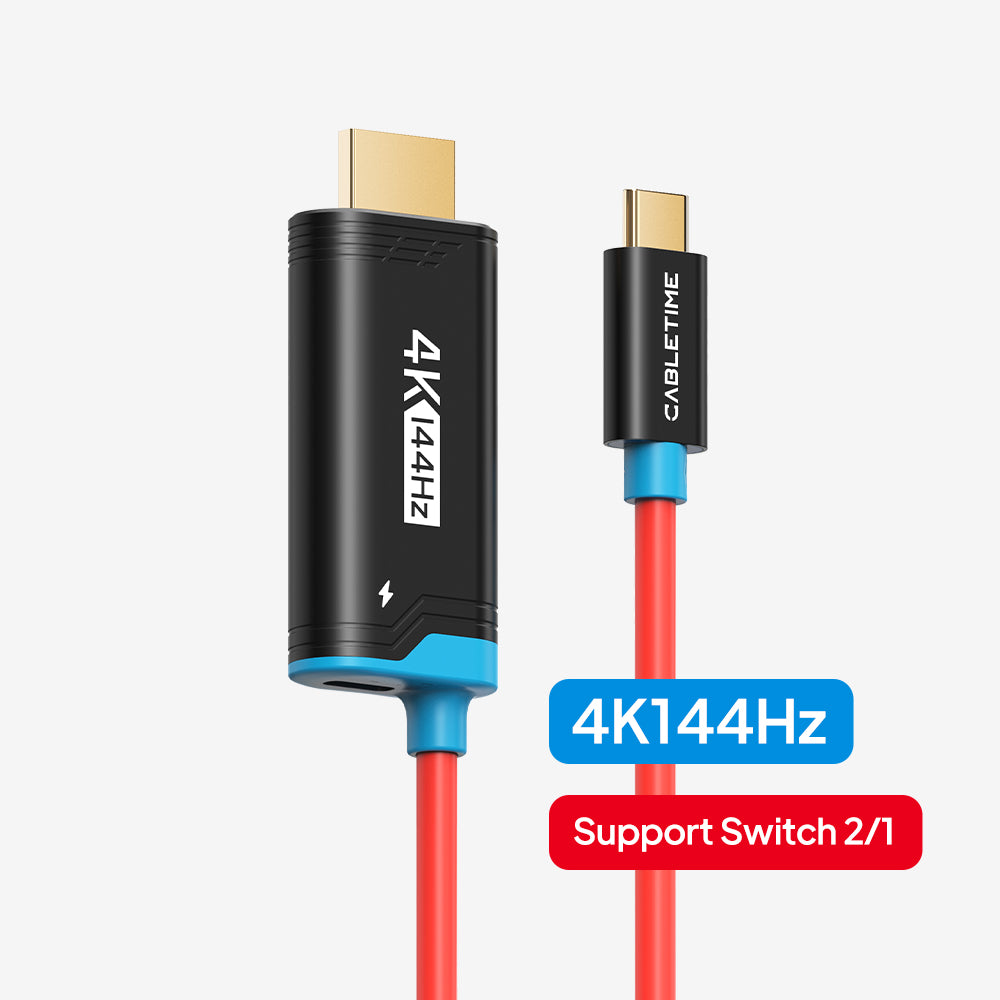 Nintendo Switch 2 Travel Dock 4K144Hz USB-C para cabo HDMI com carregamento PD de 100W