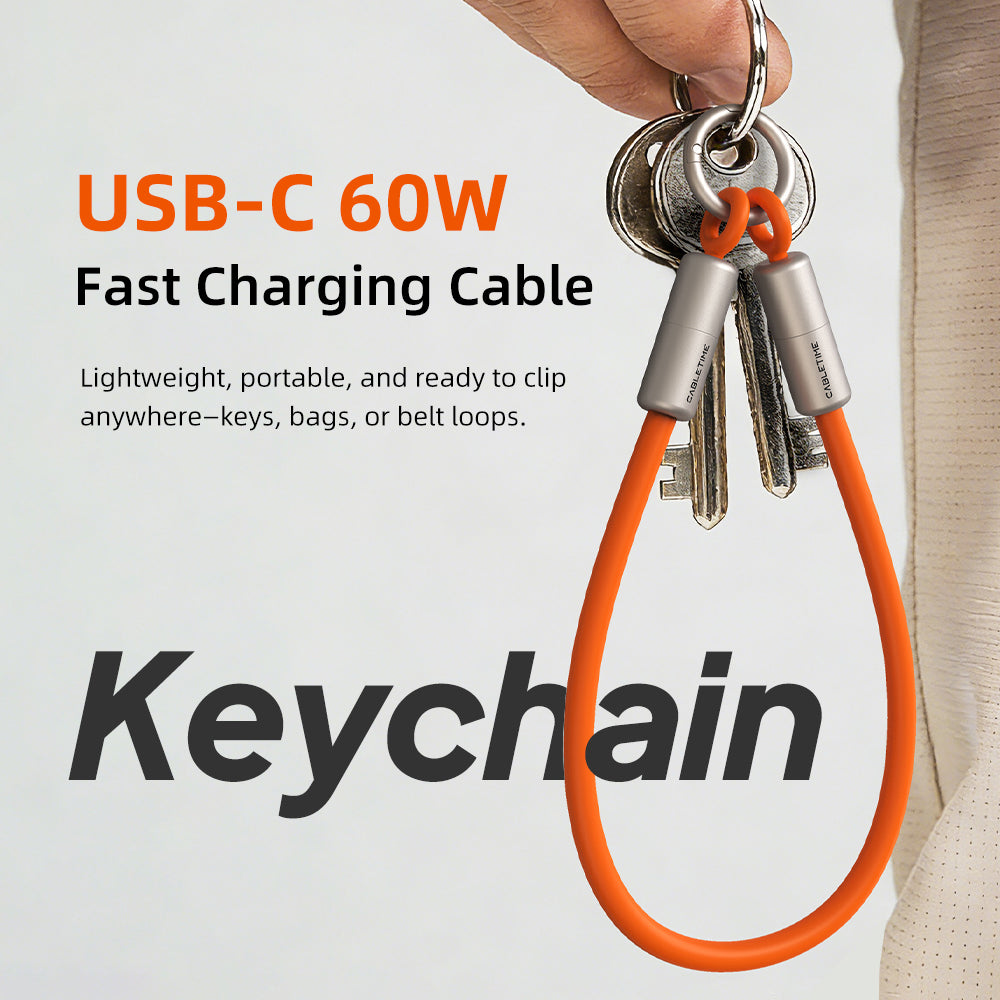 60W USB-C Keychain Charging Cable 480Mbps Data for iPhone 15/16/17, Samsung, Pixel