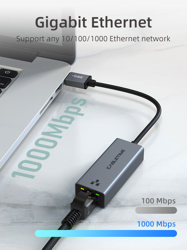CABLETIME USB 3.0 to Gigabit Ethernet Adapter support any 10/100/1000 Ethernet network