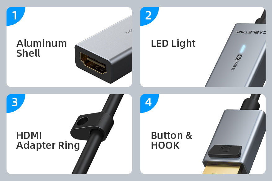 4k displayport male to hdmi female feature aluminum shell and led light