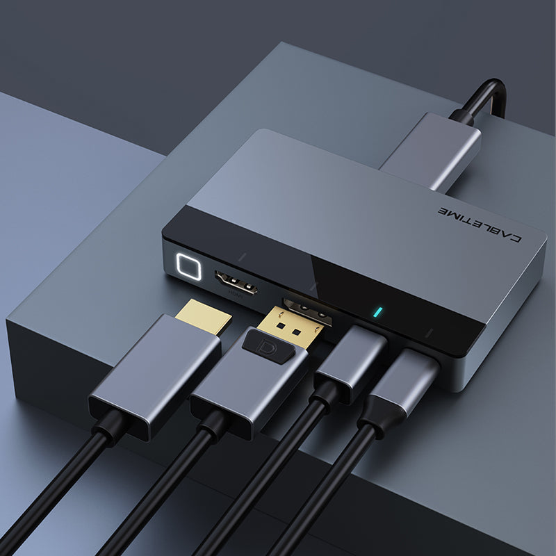 4-in-1 4K@60Hz HDMI Umschalter – Automatische Umschaltung zwischen USB-C/HDMI/DP/Mini DP und HDMI