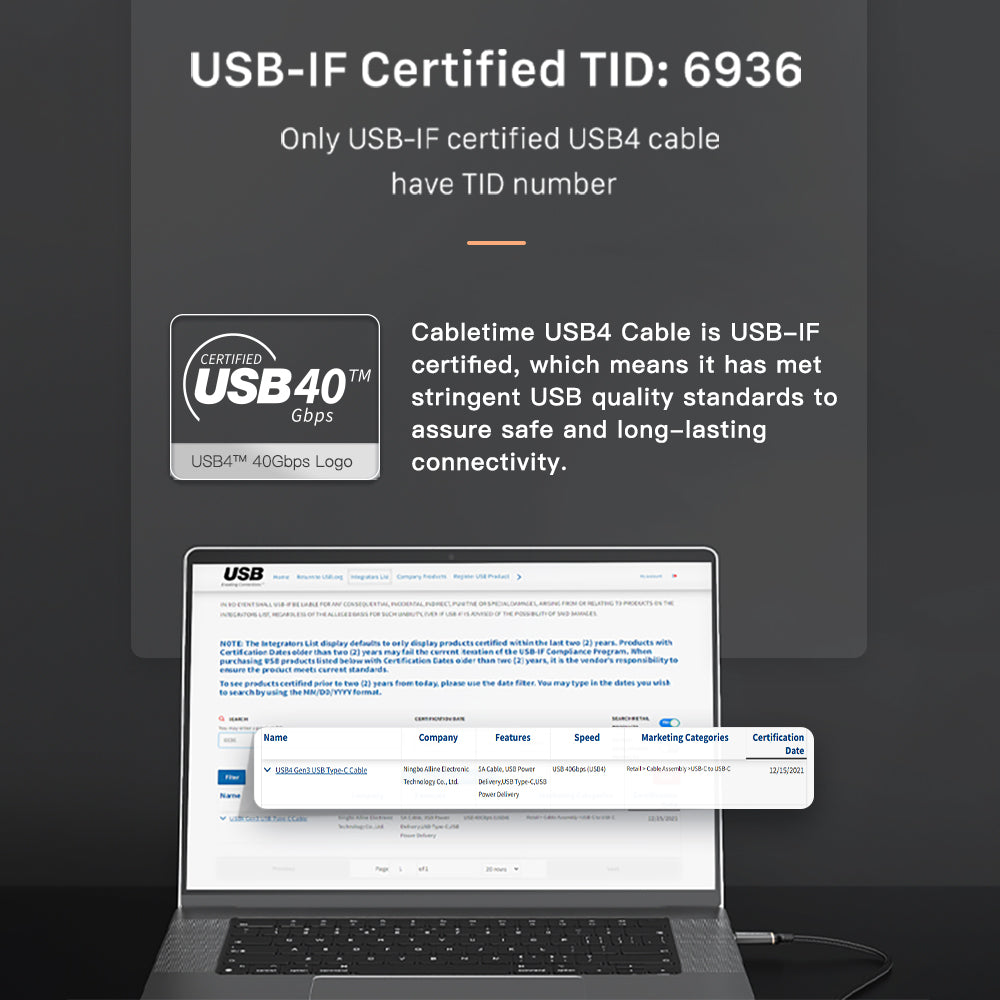 Câble USB4 240W, sortie vidéo 40Gbp 8K tressé 2M 1M