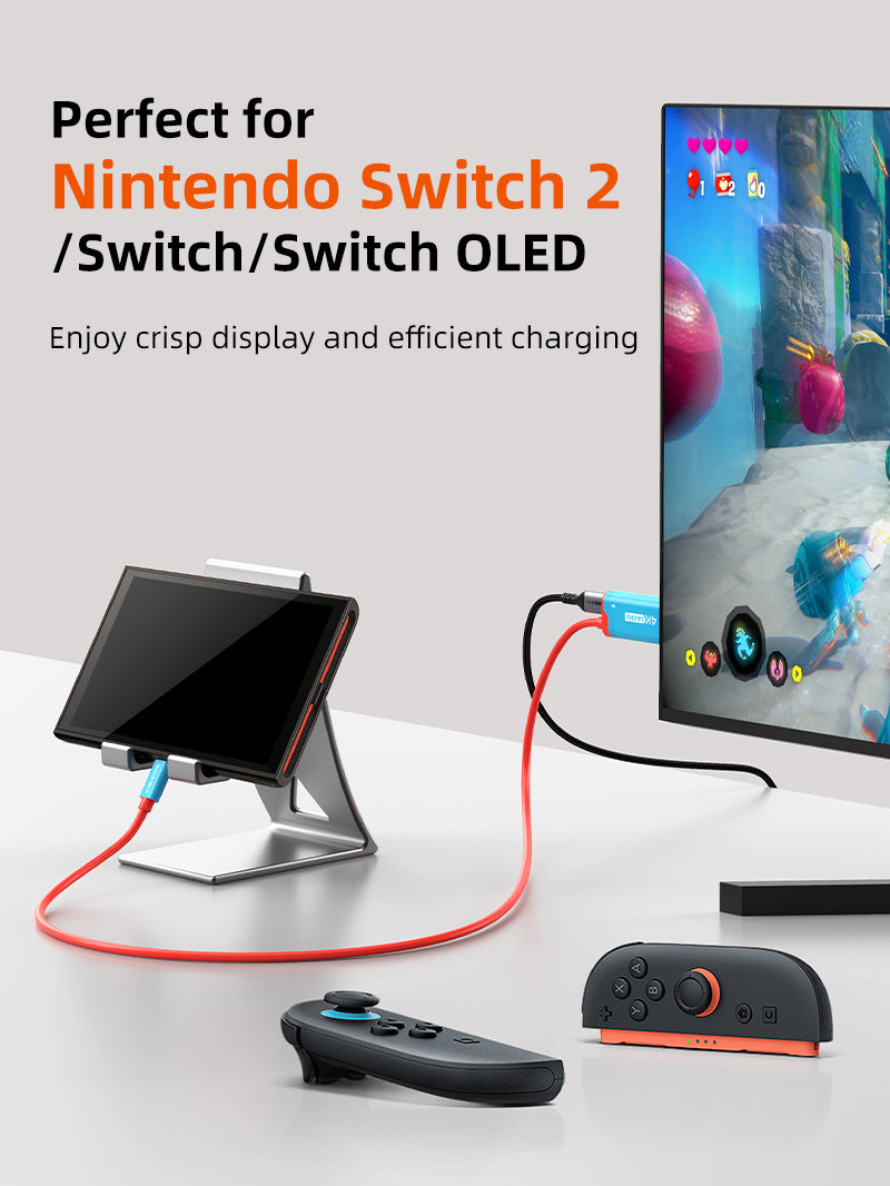 Nintendo Switch 2 Travel Dock 4K144Hz USB-C to HDMI Cable with 100W PD Charging
