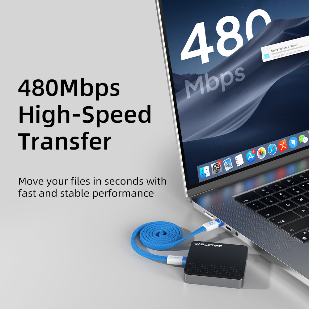 Cáp dẹt USB-C từ tính 100W 1m