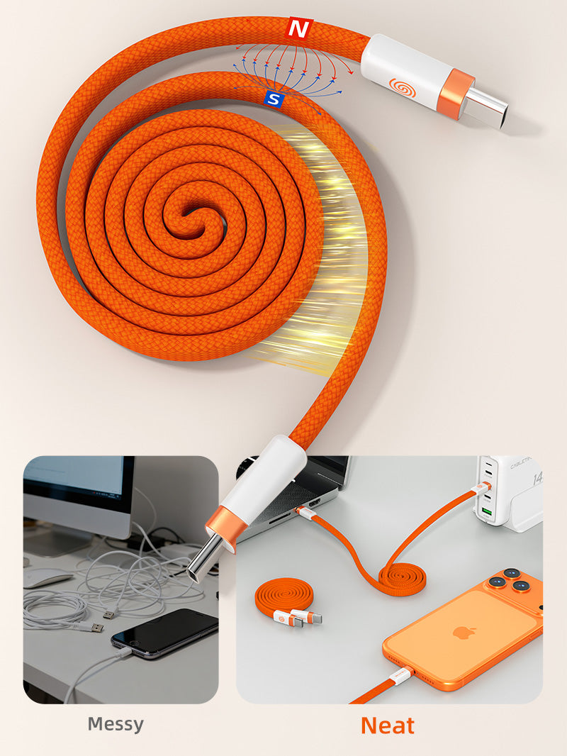 100W Magnetic USB-C Flat Cable 1m charging for iPhone 15/16/17 MacBook iPad Android Phone