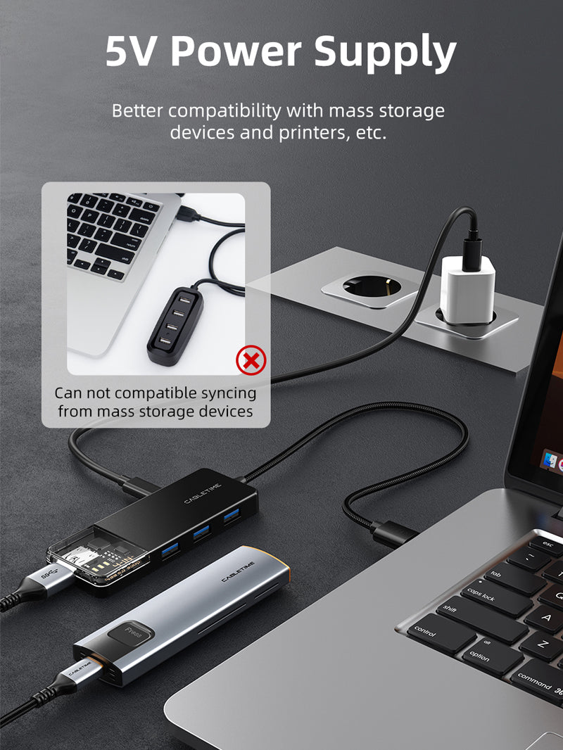 4 ports usb 3.0 high speed hub with 5v power supply