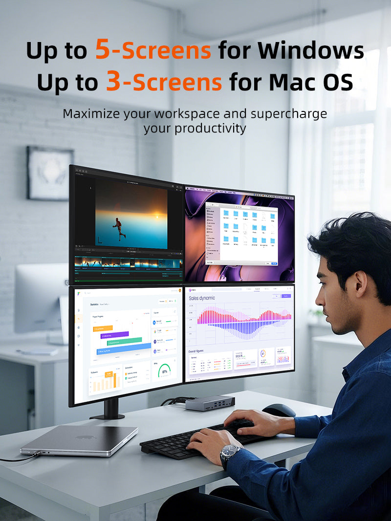 20 I 1 DisplayLink Thunderbolt 4 Docking Station Triple Monitor til MacBook Pro