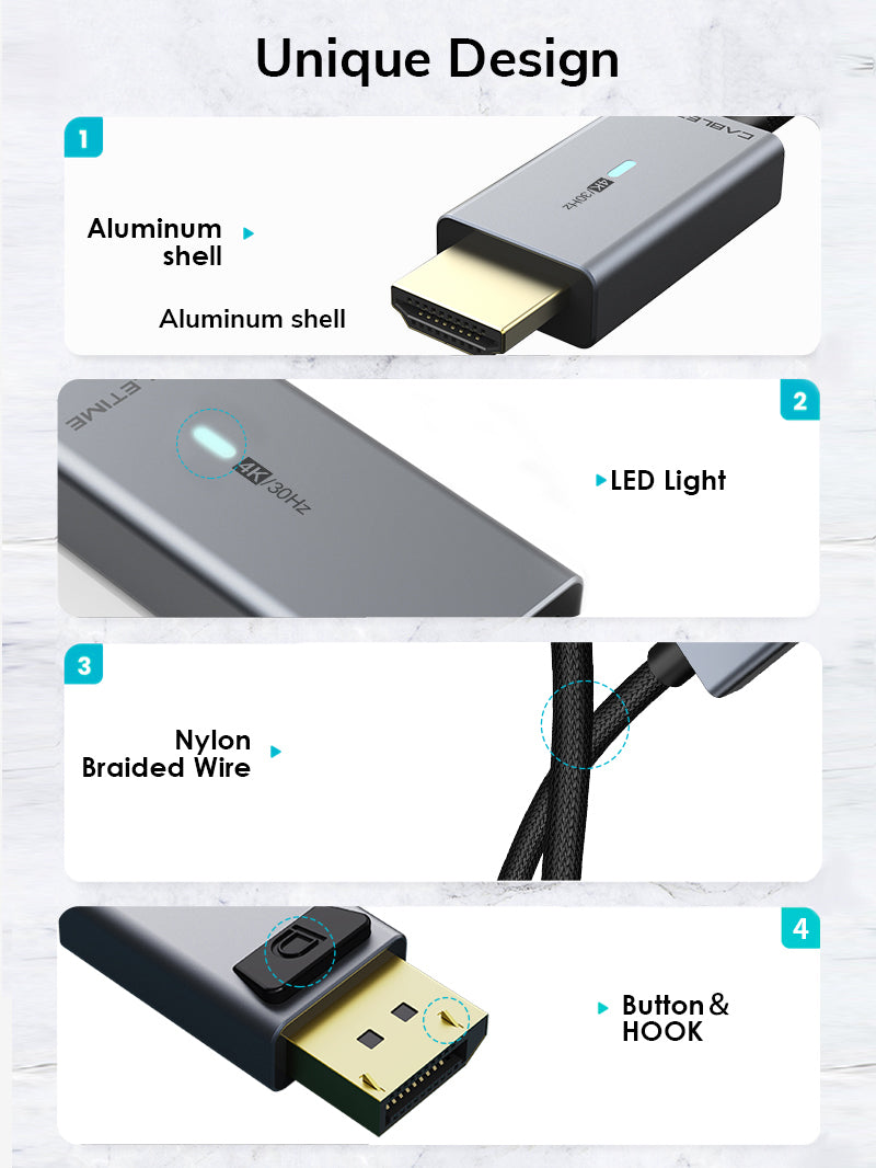 DP to HDMI Converter Cable 4K 30Hz