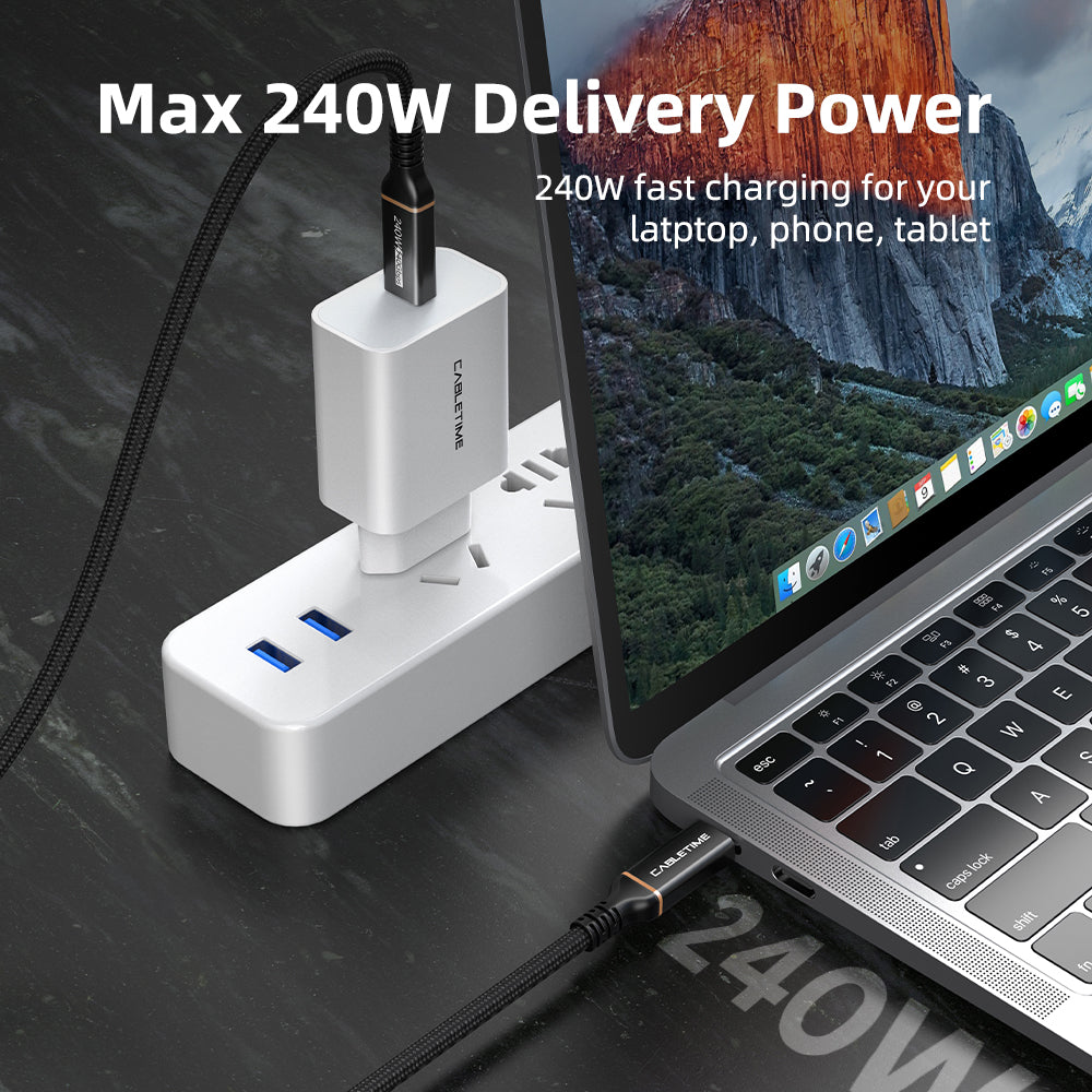 Câble USB4 240W, sortie vidéo 40Gbp 8K tressé 2M 1M