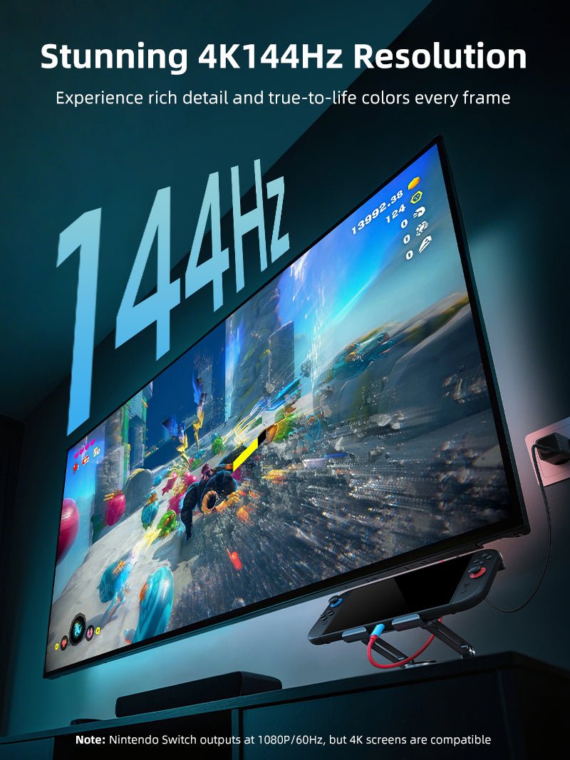 Nintendo Switch 2 Travel Dock 4K144Hz USB-C til HDMI-kabel med 100W PD-opladning