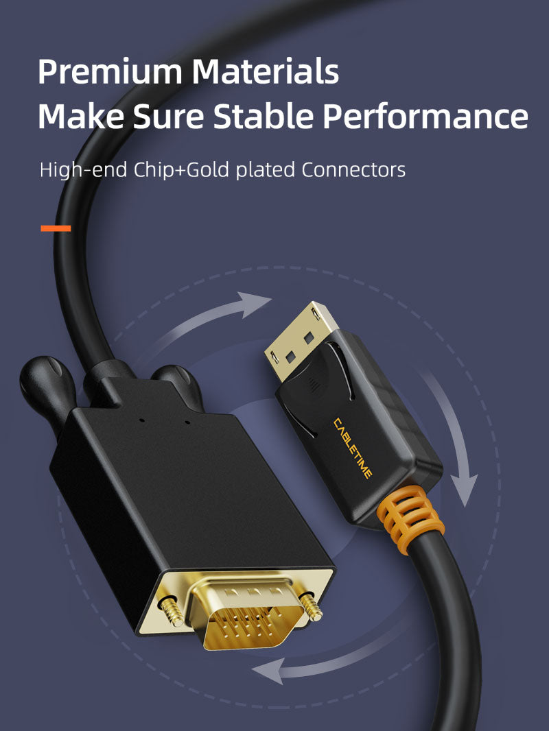 1080p displayport ไปยังสายเคเบิล VGA