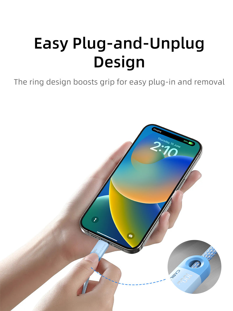CABLETIME 100W USB C to USB C Fast Charger Cable ring design for easy plug in and removal