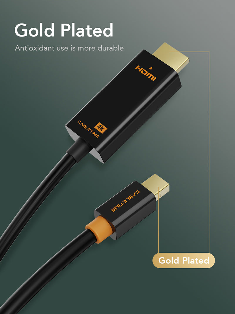 Black 4K 30Hz Mini DisplayPort to HDMI Cable
