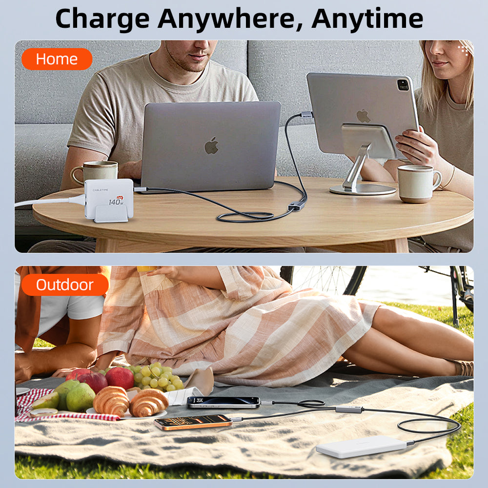 Cable USB-C a USB-C doble 2 en 1 de 140 W para MacBook Pro, iPad y iPhone 17 (1,5 m)