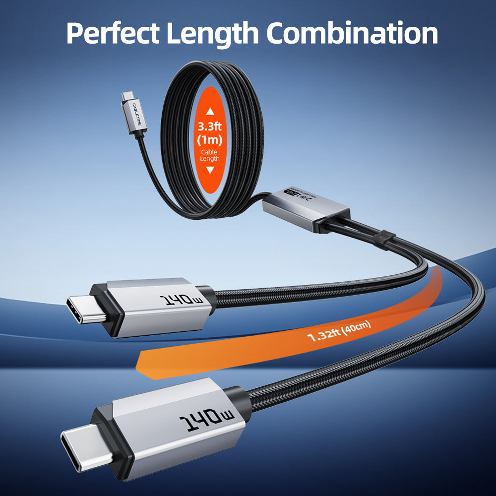 Cable USB-C a USB-C doble 2 en 1 de 140 W para MacBook Pro, iPad y iPhone 17 (1,5 m)