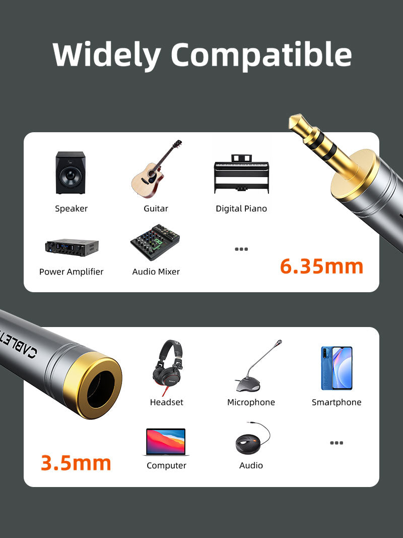 ヘッドフォンアンプ用 3.5mm オス - 1/4 インチメスステレオオーディオアダプター