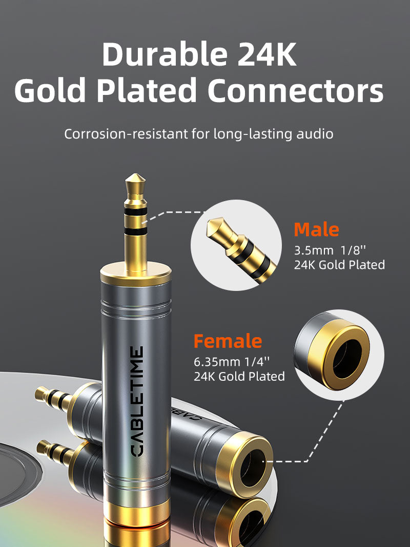 3.5mm Male to 1/4 inch Female Stereo Audio Adapter for Headphone AMP