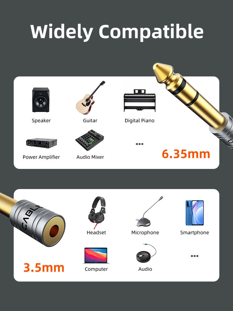 6.35mm 1/4 Male to 3.5mm 1/8 Female Stereo Audio Headphone Adapter