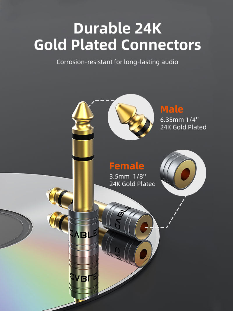 6.35mm 1/4 Male to 3.5mm 1/8 Female Stereo Audio Headphone Adapter