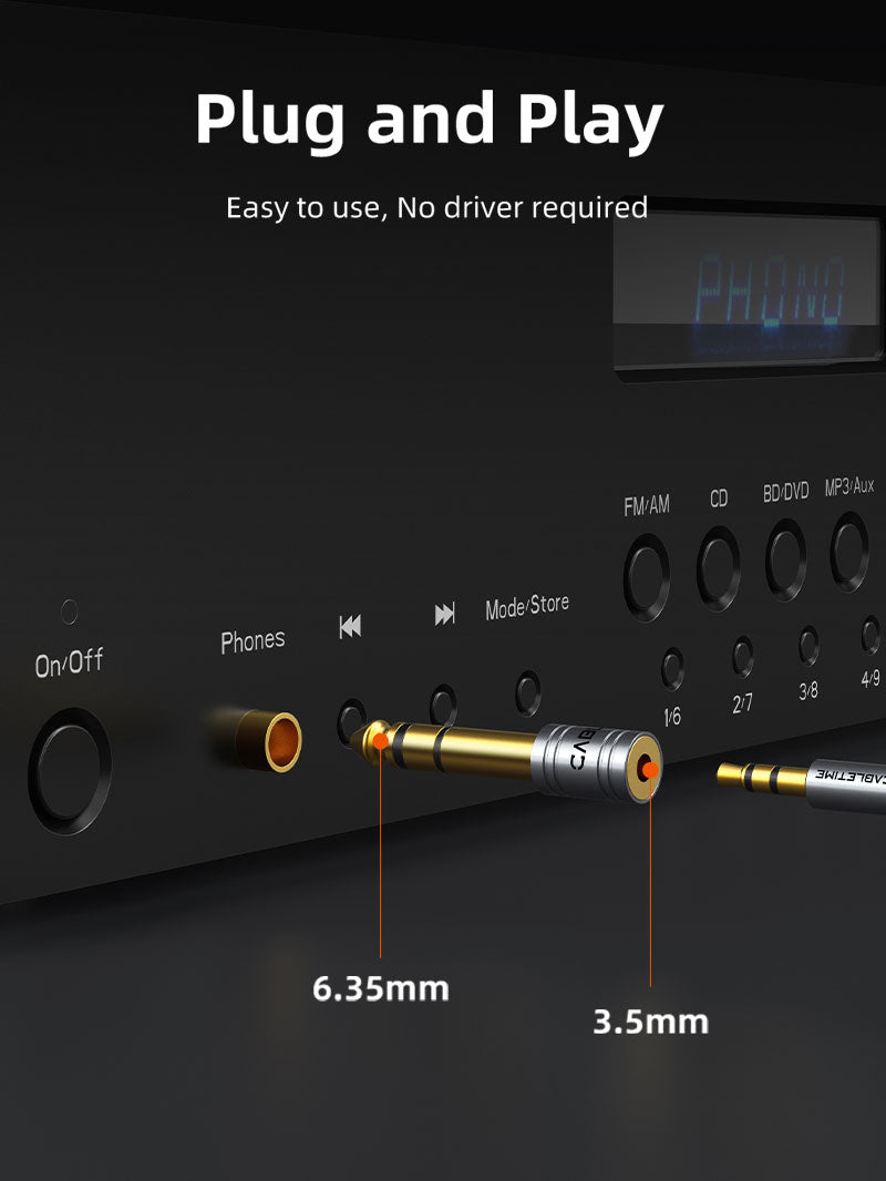 6.35mm 1/4 Male to 3.5mm 1/8 Female Stereo Audio Headphone Adapter