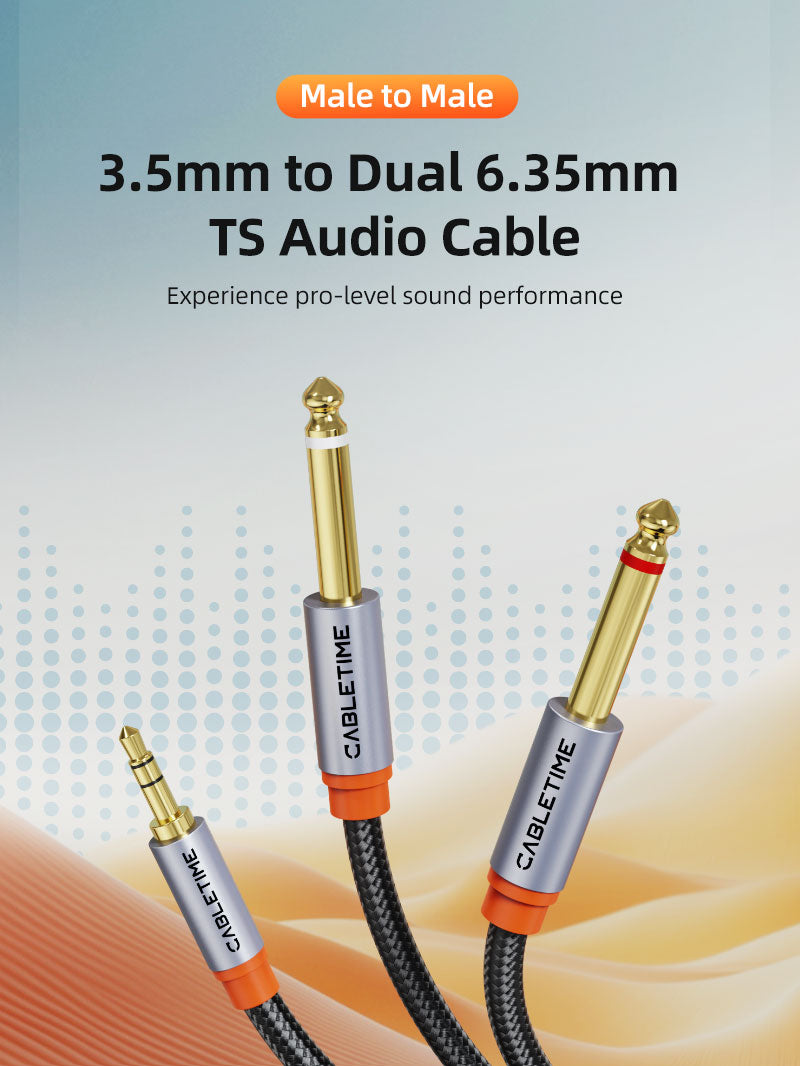 3.5mm TRS to Dual 6.35mm 1/4 TS Mono Y Splitter Audio Cable