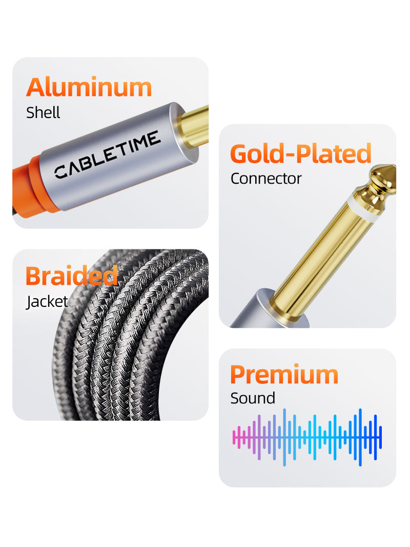 3.5mm TRS to Dual 6.35mm 1/4 TS Mono Y Splitter Audio Cable