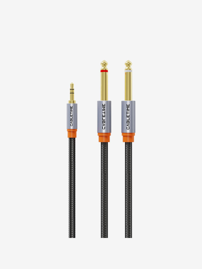 3.5mm TRS to Dual 6.35mm 1/4 TS Mono Y Splitter Audio Cable