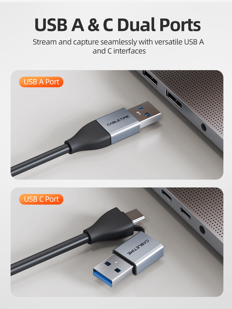 HDMI to USB capture card with USB A & C Dual Ports