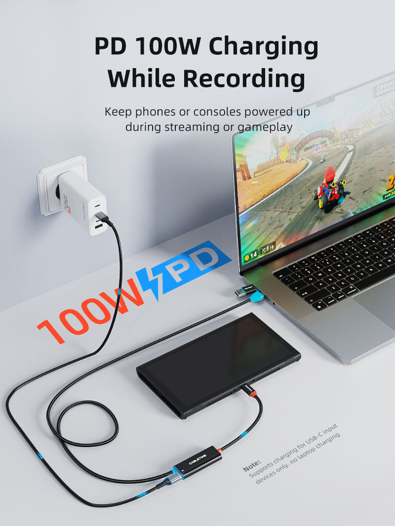 1080p USB C Video Capture Card with 100W Power Delivery for Nintendo Switch 2