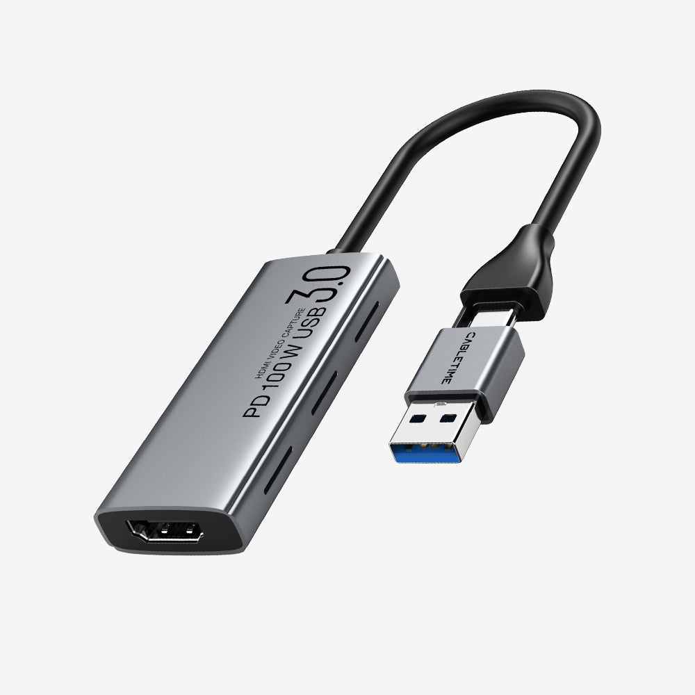 USB 3.0 Video Capture Card with 100W PD HDMI to USB/USB C for PS4 live streaming