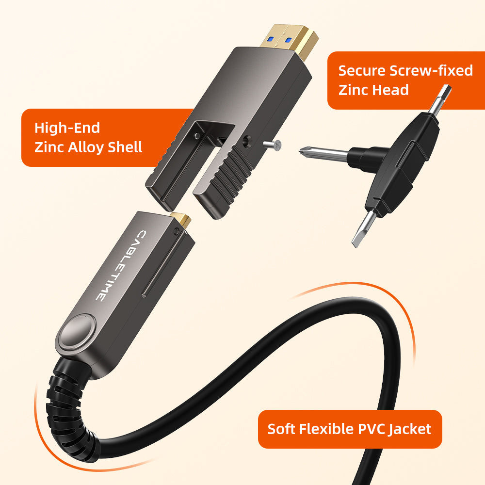 4K 60Hz aftageligt aktivt fiberoptisk HDMI 2.0-kabel - 18 Gbps AOC til hjemmebiograf, PS5, projektorer