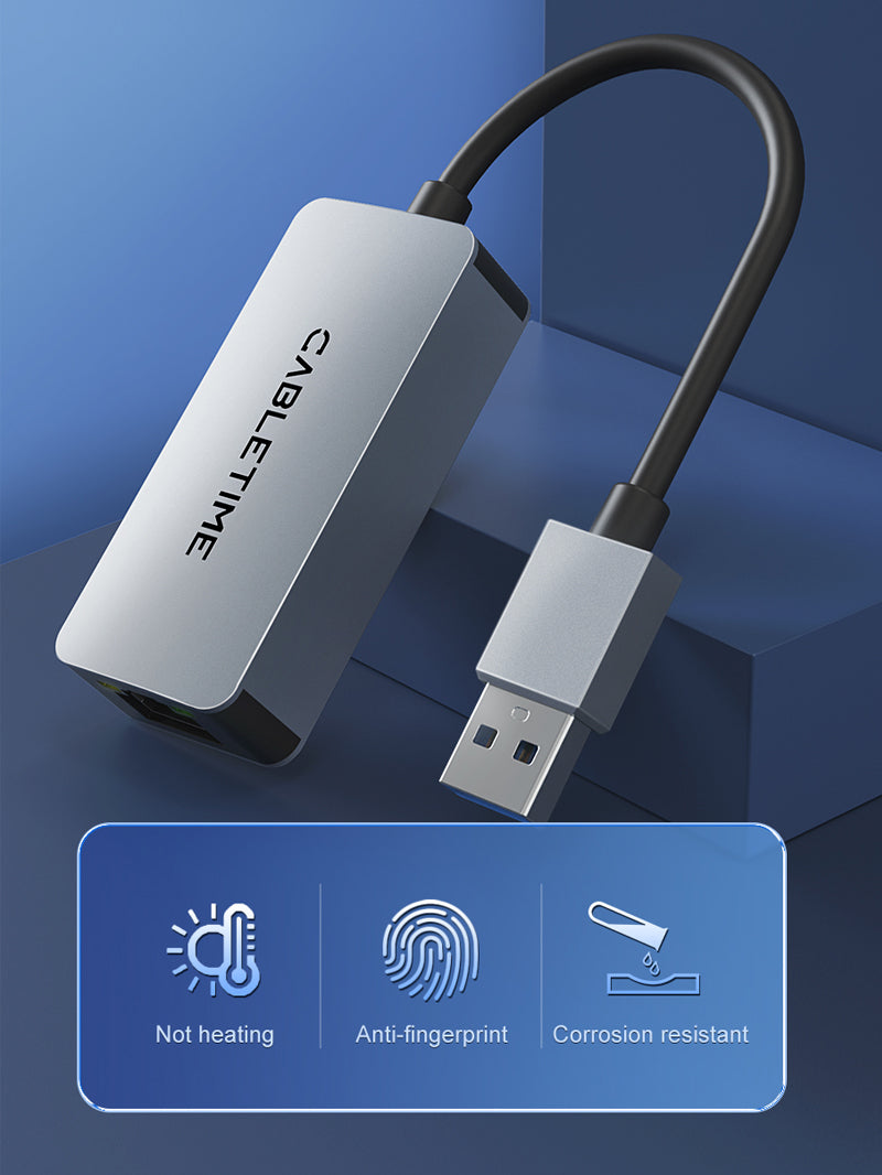 2.5Gbps USB 3.0 A to rj45 Gigabit Ethernet Adapter for Laptop MacBook Air/Pro, XPS - CABLETIME