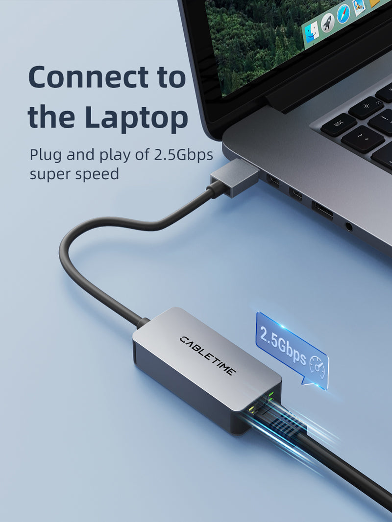 2.5Gbps USB 3.0 A to rj45 Gigabit Ethernet Adapter for Laptop MacBook Air/Pro, XPS - CABLETIME