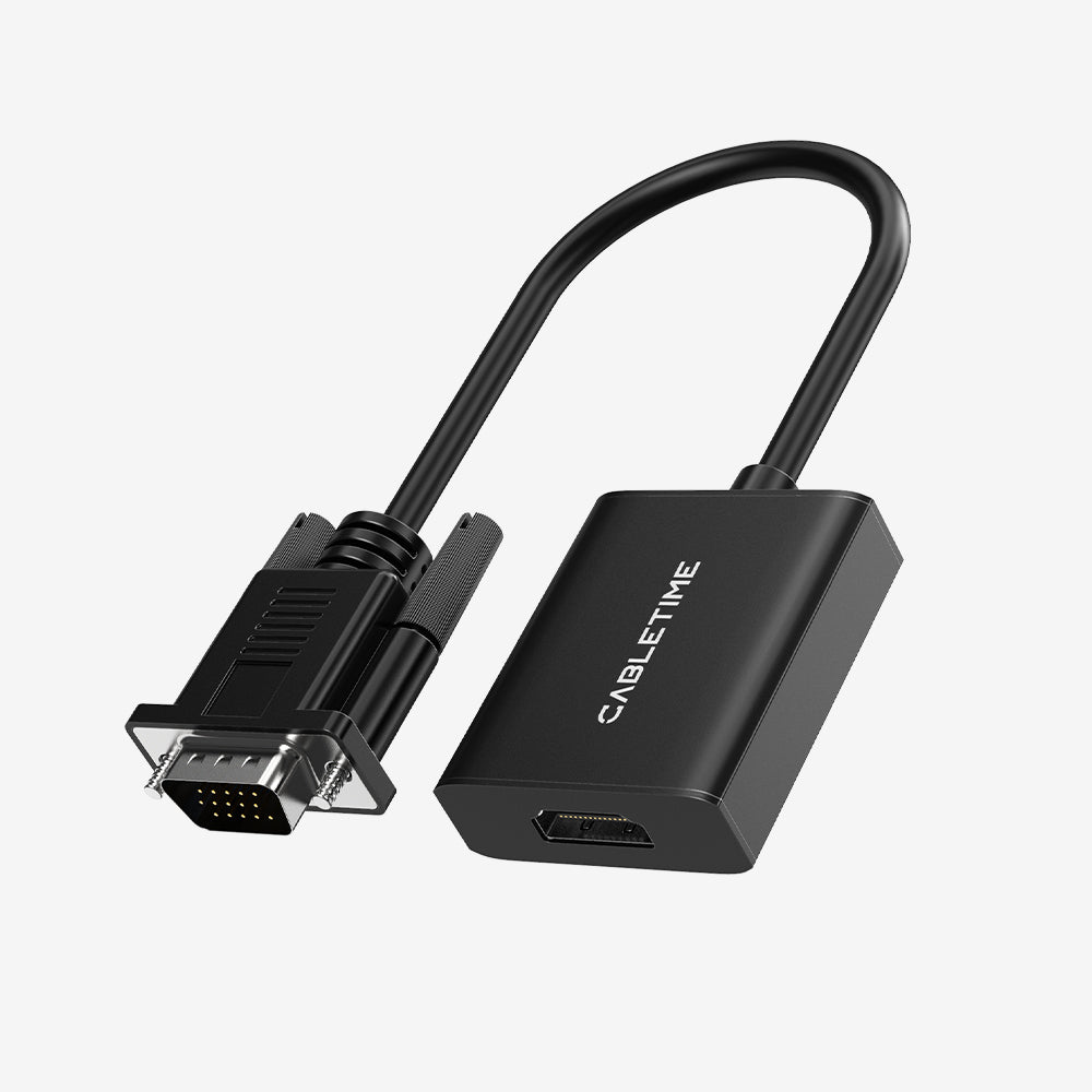 Convertisseur VGA Vers HDMI 1080P – Adaptateur Vidéo + Audio Avec USB – Pour PC, Ordinateur Portable, Projecteur, TV HD
