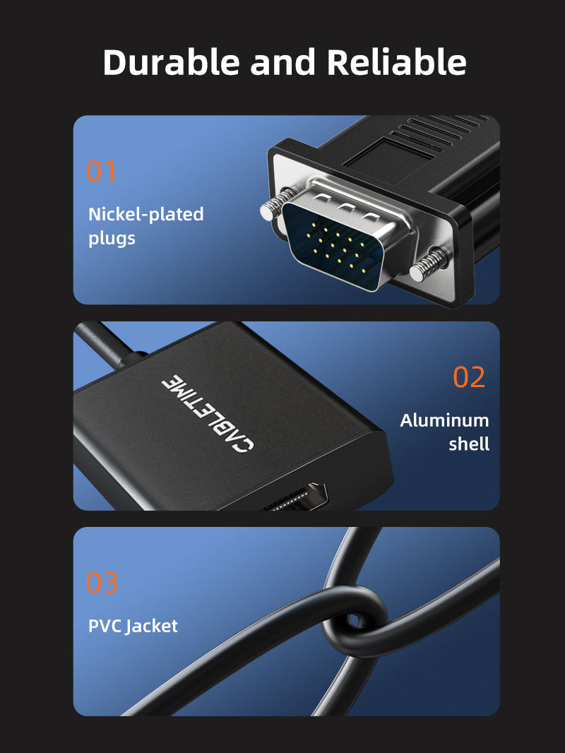 VGA to HDMI Monitor Adapter Converter with USB Audio & Power