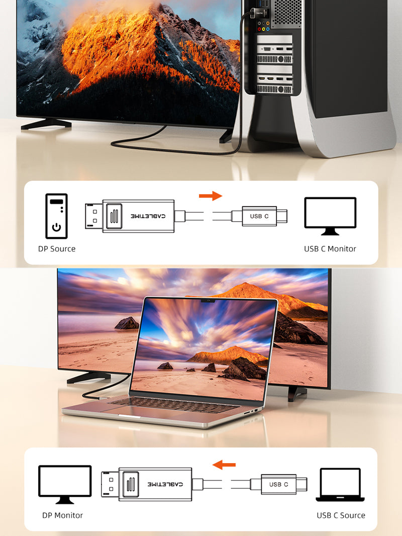 6.6ft 8K 60Hz Bidirectional USB Type-C to DisplayPort Cable 4K 144Hz for MacBook Pro