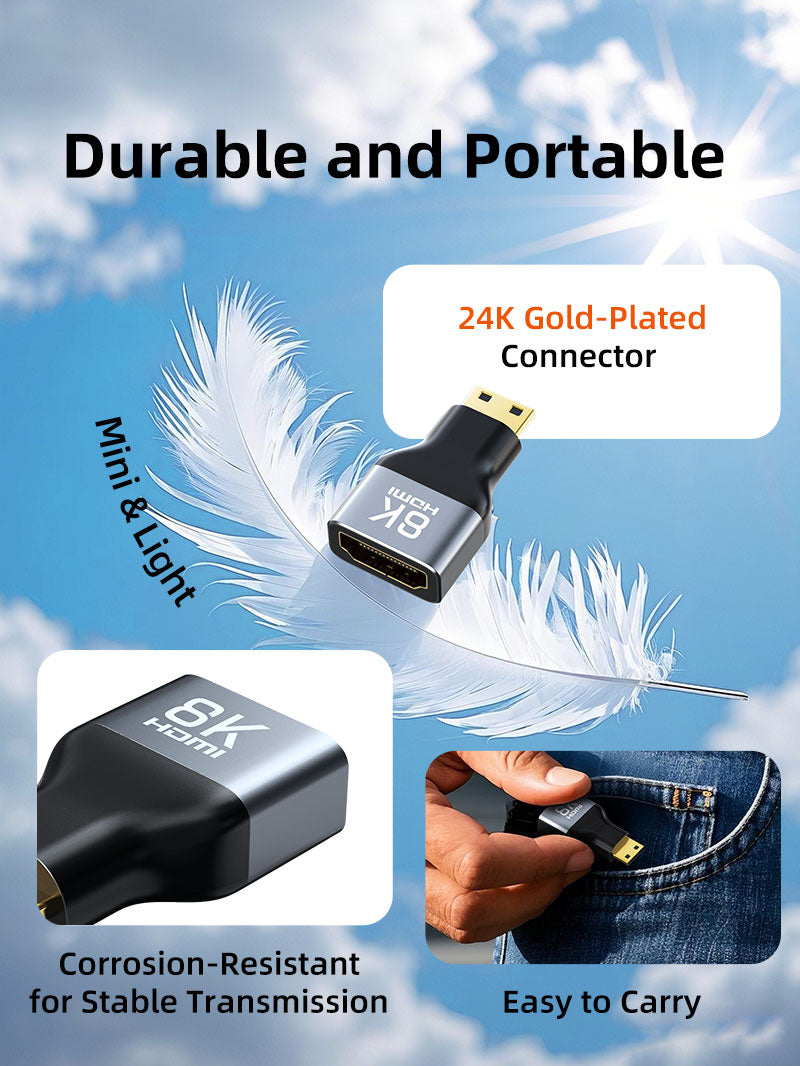 ثنائي الاتجاه 8K ميني HDMI ذكر إلى محول أنثى HDMI