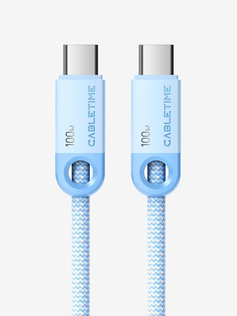 CABLETIME Blue 100W USB C to USB C Fast Charger Cable Braided 2M for iPhone 16/16 Plus/16 Pro/16 Pro Max/15