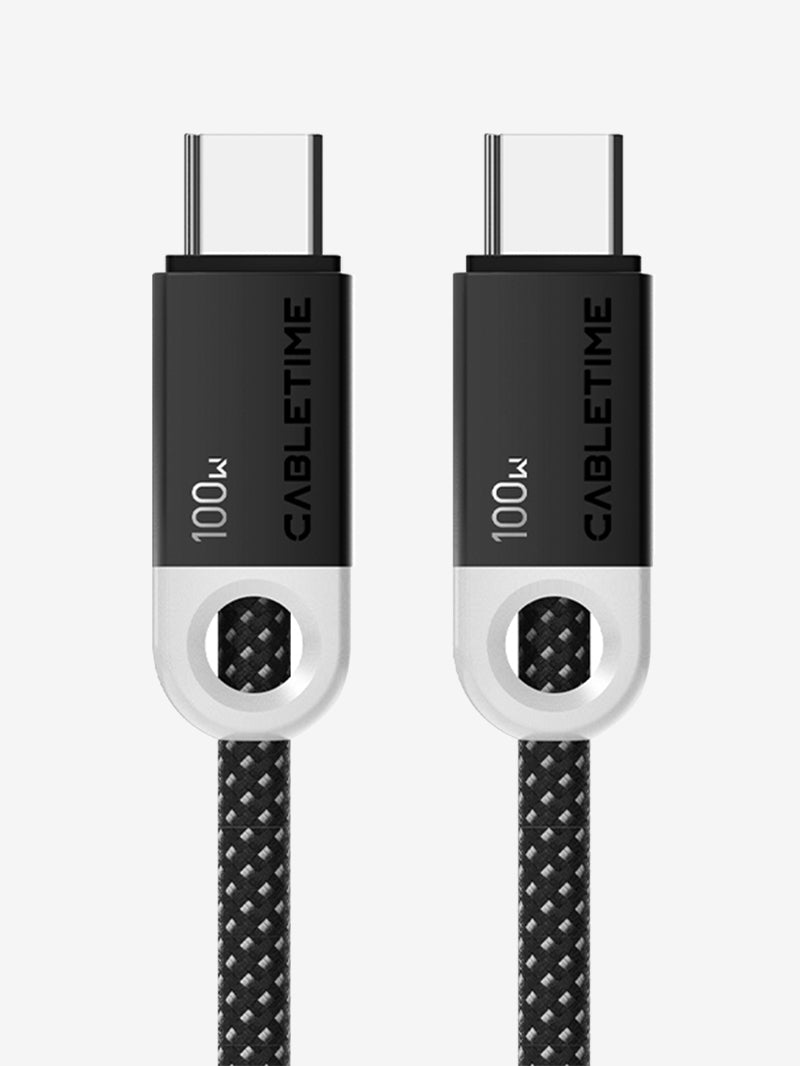 CABLETIME Black 100W USB C to USB C Fast Charger Cable Braided 2M for iPhone 16/16 Plus/16 Pro/16 Pro Max/15