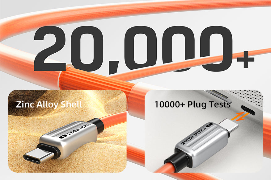 Zinc alloy shell 240w usb c to usb c fast charging cable can passed over 10,000+ plug tests and 2,000+ bending tests,