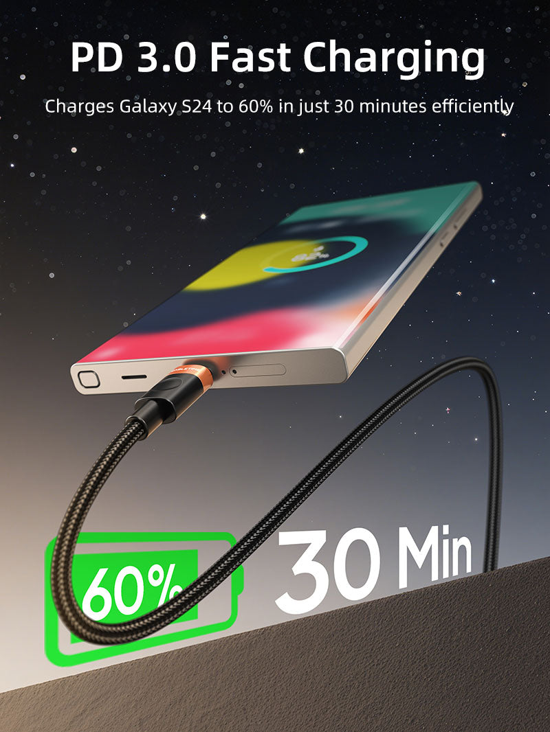 60W USB C to USB C شحن سريع كابل الشحن المضفر 1M لـ Samsung Galaxy S9/S8 Note8/9 20 10 S21 S20 S10 ، iPhone 15/16/17 ، Switch 2 ، iPad ، MacBook