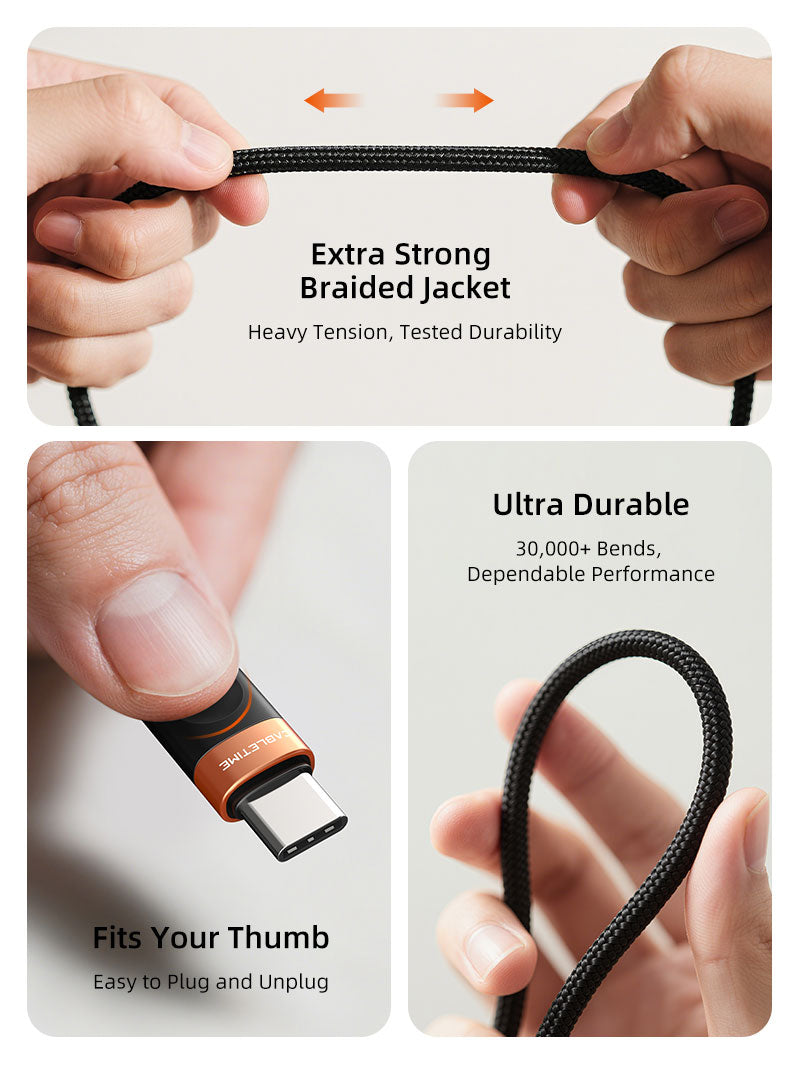 60W USB C to USB C شحن سريع كابل الشحن المضفر 1M لـ Samsung Galaxy S9/S8 Note8/9 20 10 S21 S20 S10 ، iPhone 15/16/17 ، Switch 2 ، iPad ، MacBook