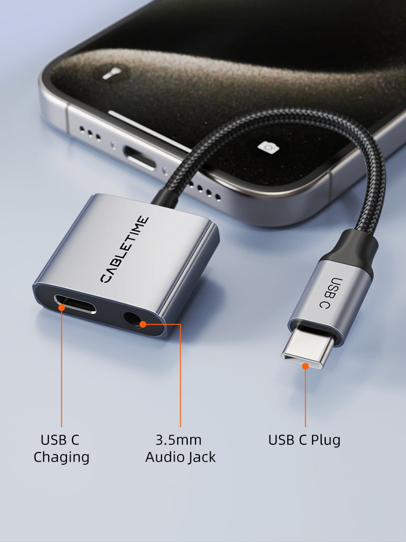 USB C to 3.5mm Headphone and Charger Adapter