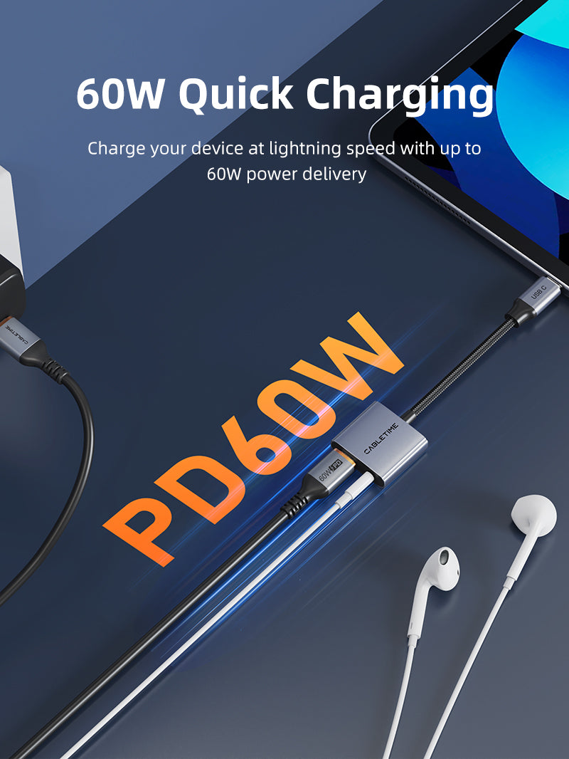 USB C to 3.5mm Headphone and Charger Adapter