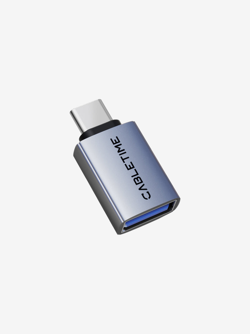 Compact USB-C to USB-A OTG adapter with aluminum alloy shell and blue USB 3.2 port by CABLETIME