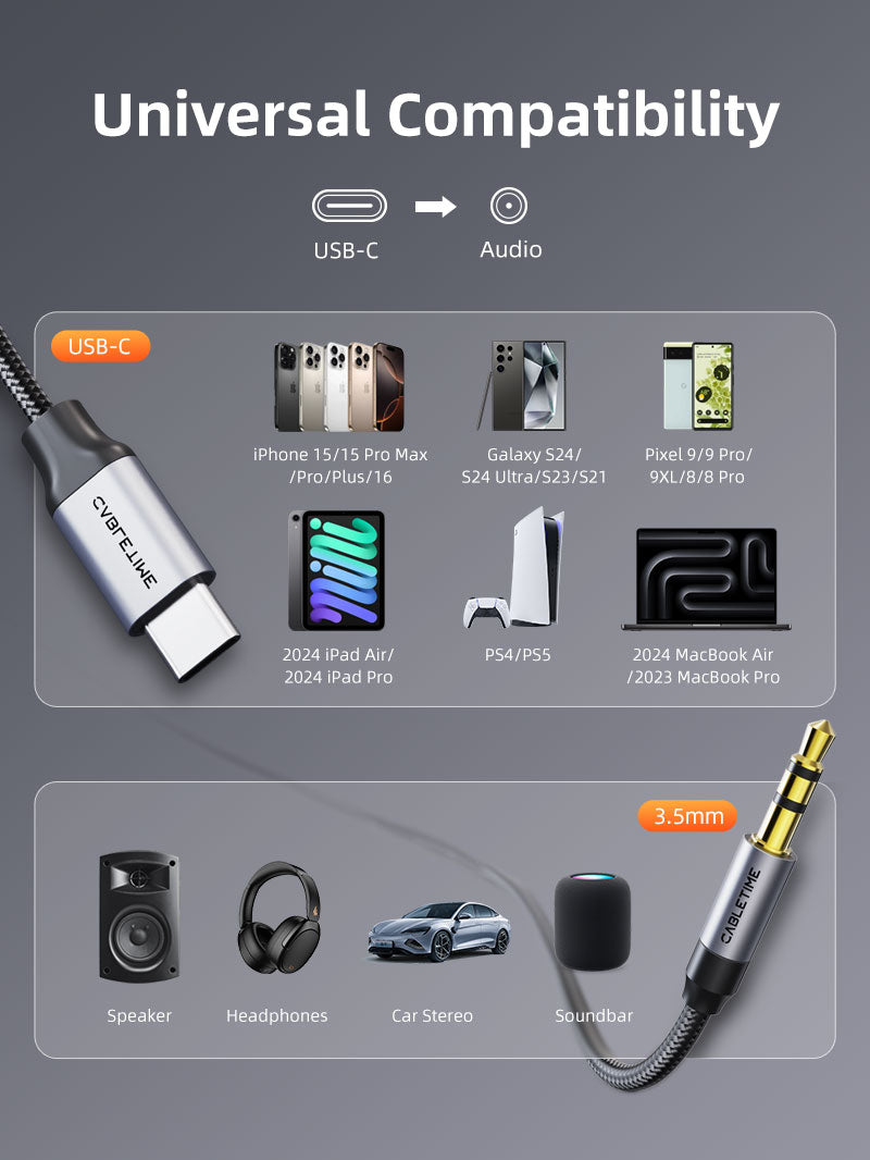 iPhone 16 15 Aux Cord for Car USB C to 3.5mm Audio Jack Cable Car Auxiliary