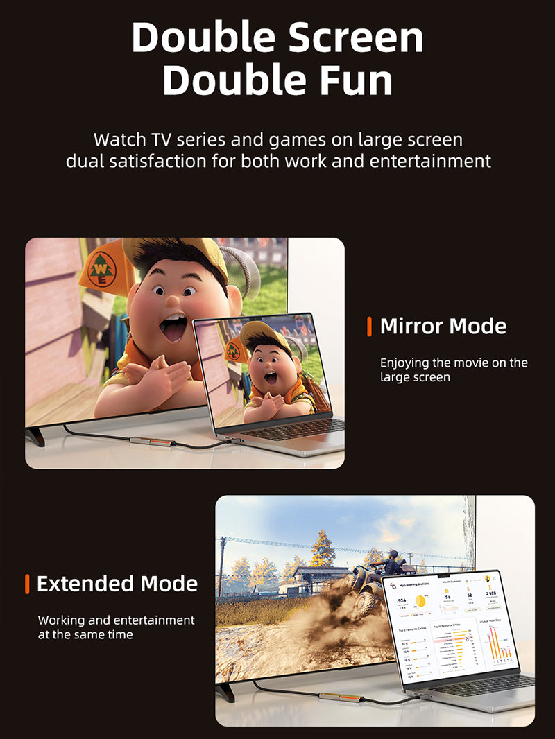 usb type-c to dp adapter with mirror mode and extended mode